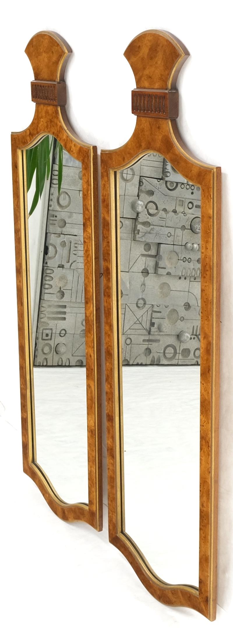 20th Century Pair of Decorative Figural Shape Burl Wall Mirrors Mid Century Modern Mint For Sale