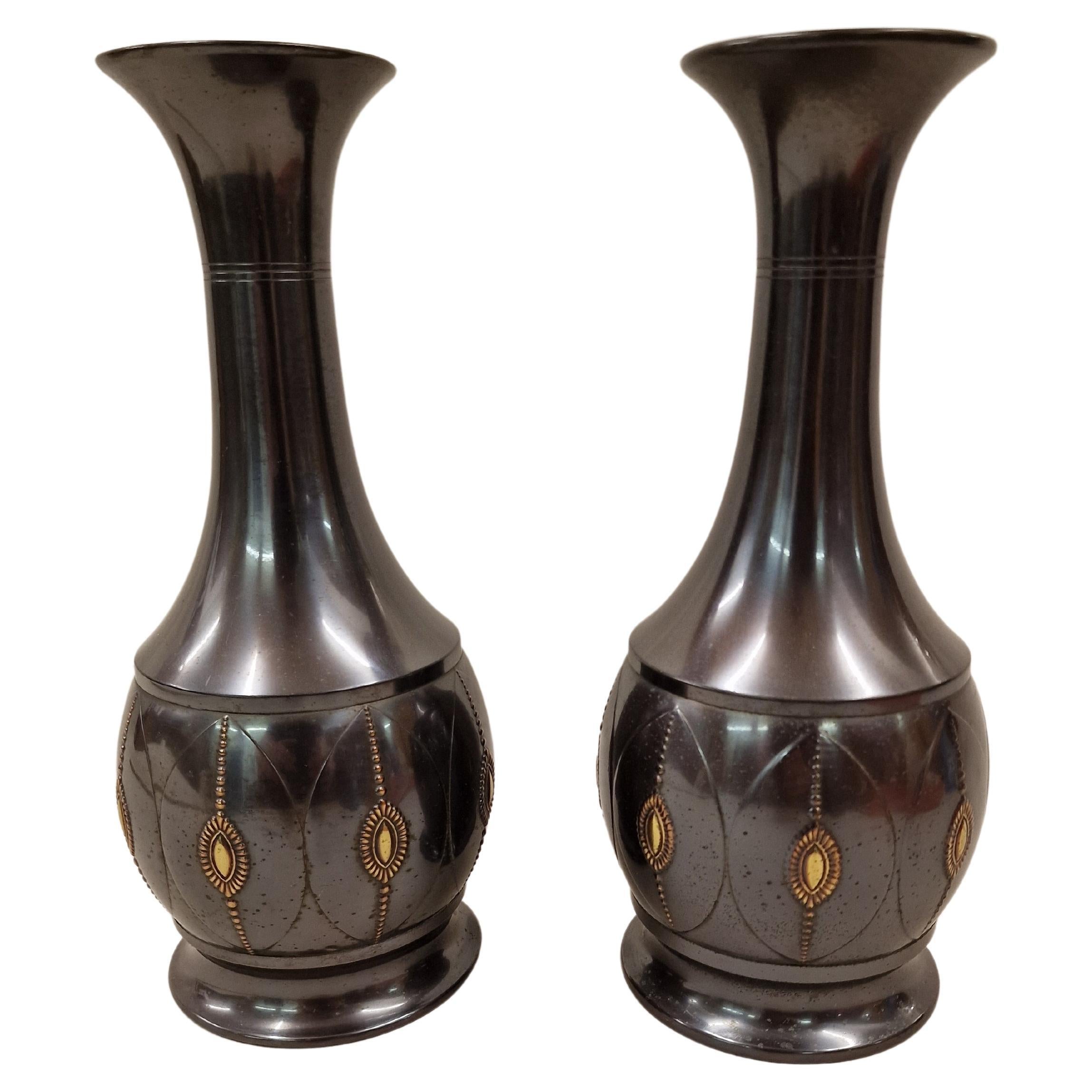 Pair of decorative flower Vases, brass, Art Deco, 1920s, Daalderop Royal Holland
