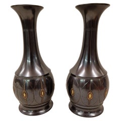 Antique Pair of decorative flower Vases, brass, Art Deco, 1920s, Daalderop Royal Holland
