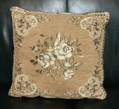 PAIR OF DECORATIVE FOLDED FLORAL SOFA ARMCHAIR CUSHIONs EMBROIDERED UPHOLSTERY