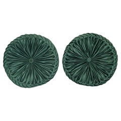 PAIR OF DECORATIVE FOLDED SILK ROUND CHESTERFIELD TUFTED SOFA ARMCHAIR CUSHIONs