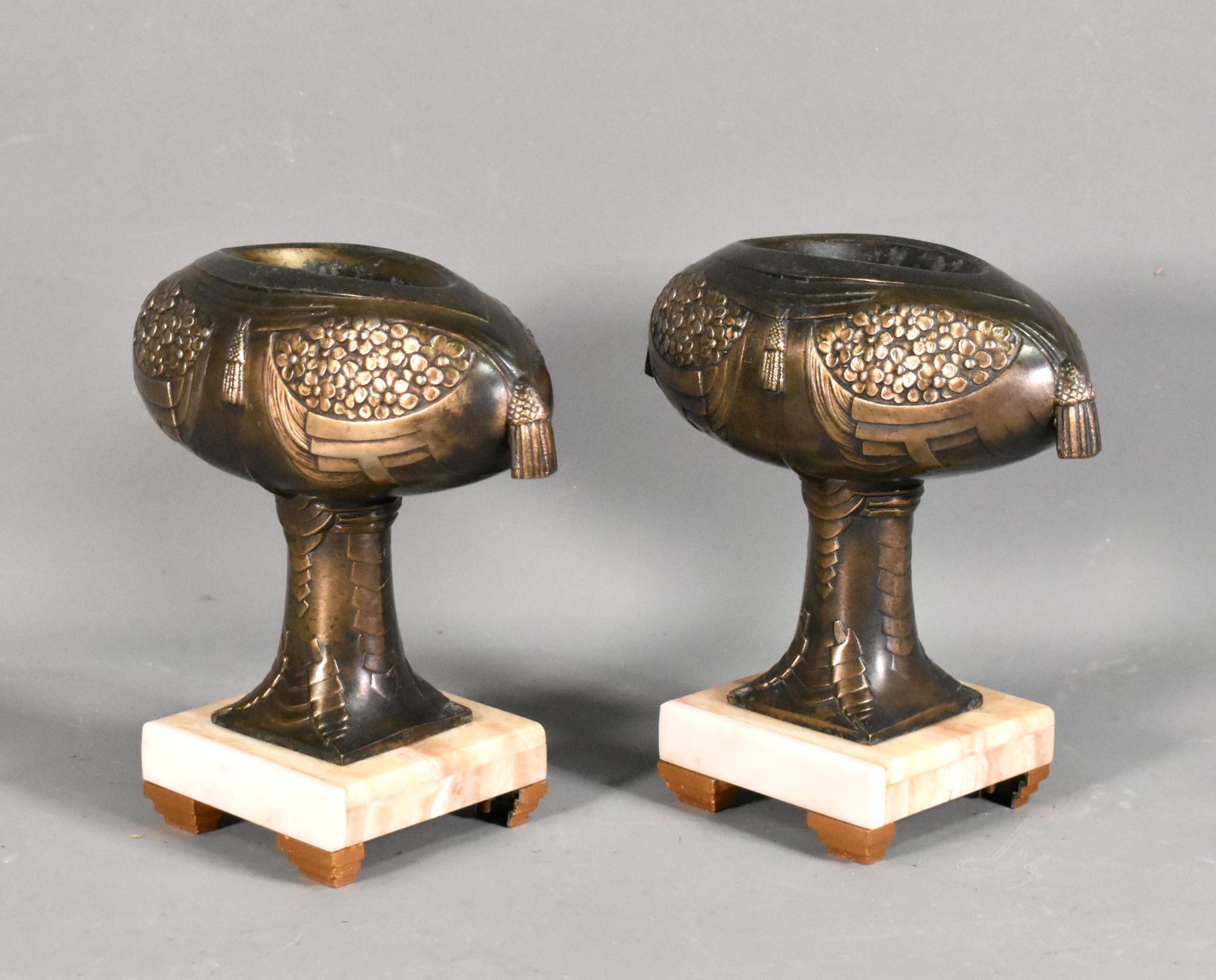 Bronzed Pair of Decorative French Art Deco Garniture For Sale