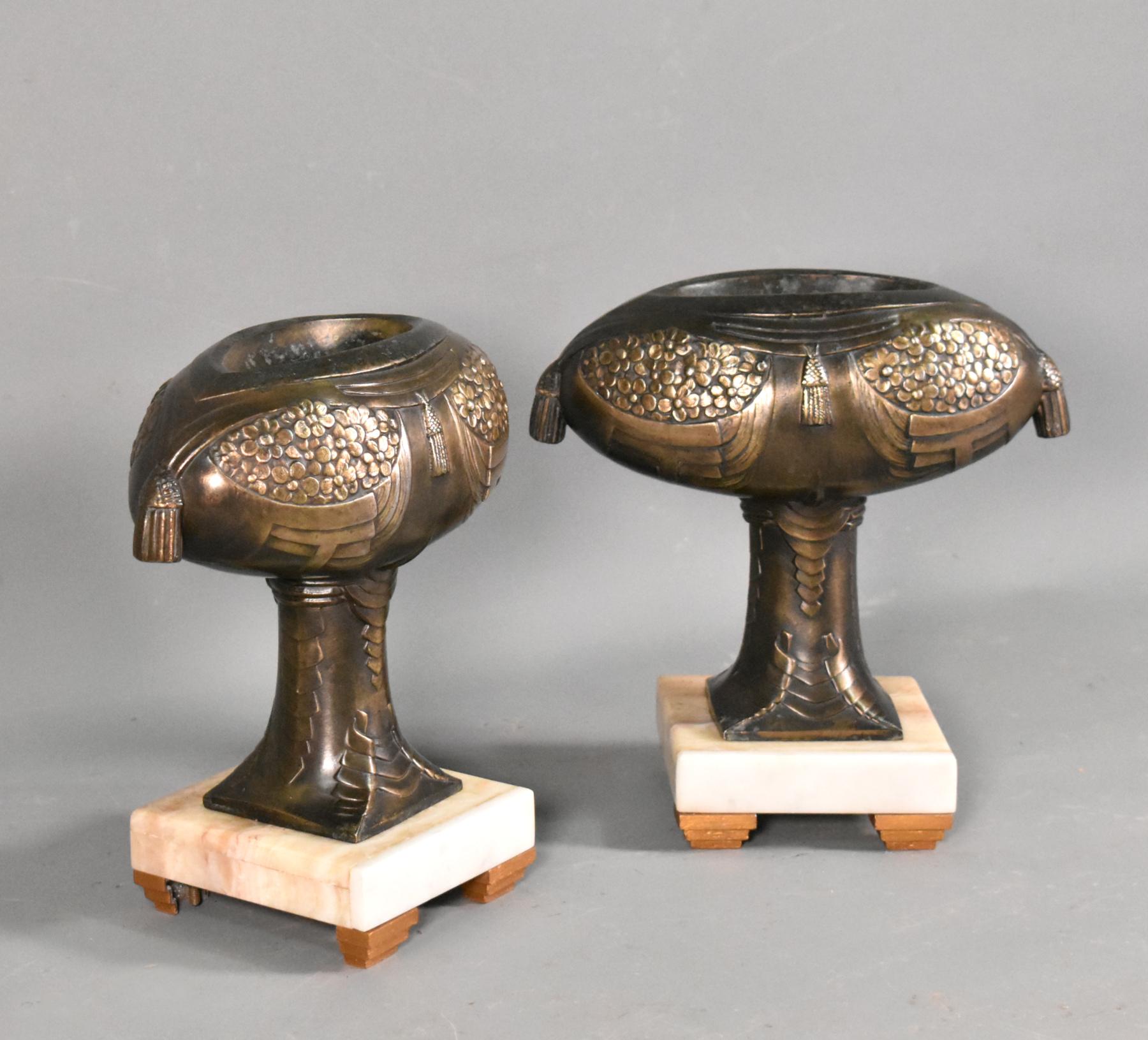 Pewter Pair of Decorative French Art Deco Garniture For Sale