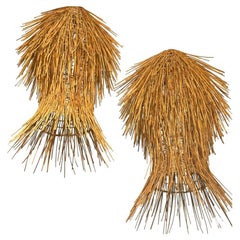 Pareja de lámparas colgantes decorativas francesas de ratán