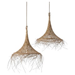 Pair of Decorative French Rattan Pendant Lights