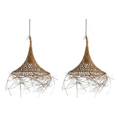 Pair of Decorative French Rattan Pendant Lights