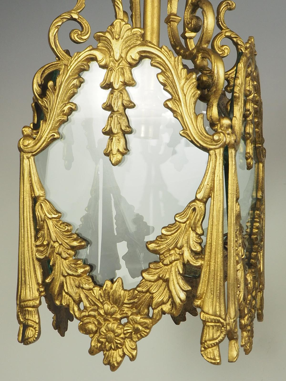 Rococo Revival Pair of Decorative French Rococo Gilt Brass Lanterns