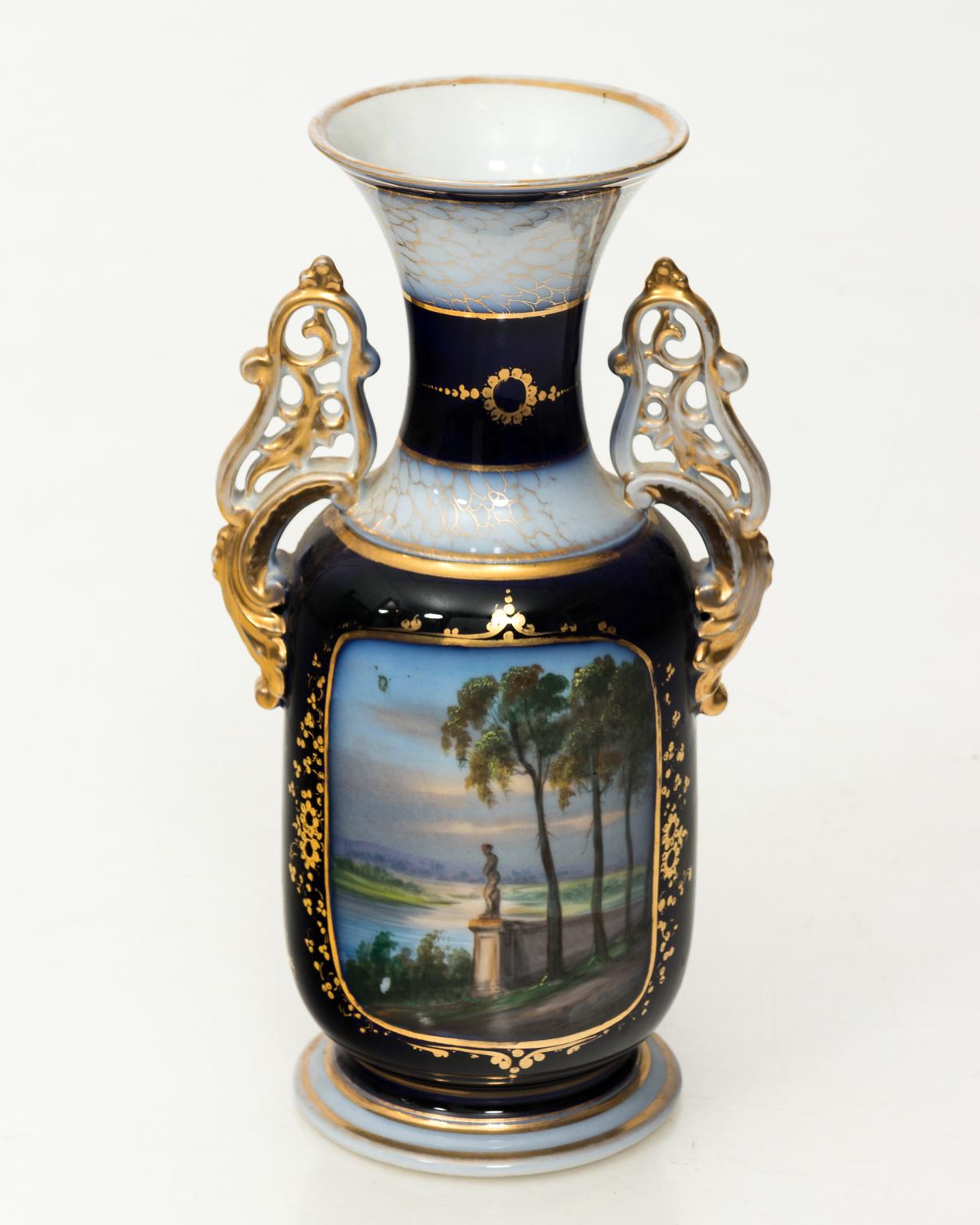 Hand-Painted Pair of Decorative French Vases, circa 1890 For Sale