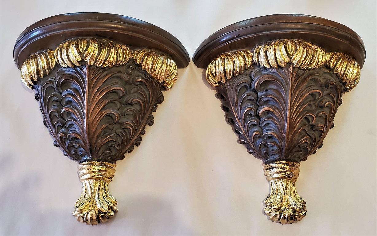 Cast Pair of Decorative Gilt Floral Wall Brackets or Shelves