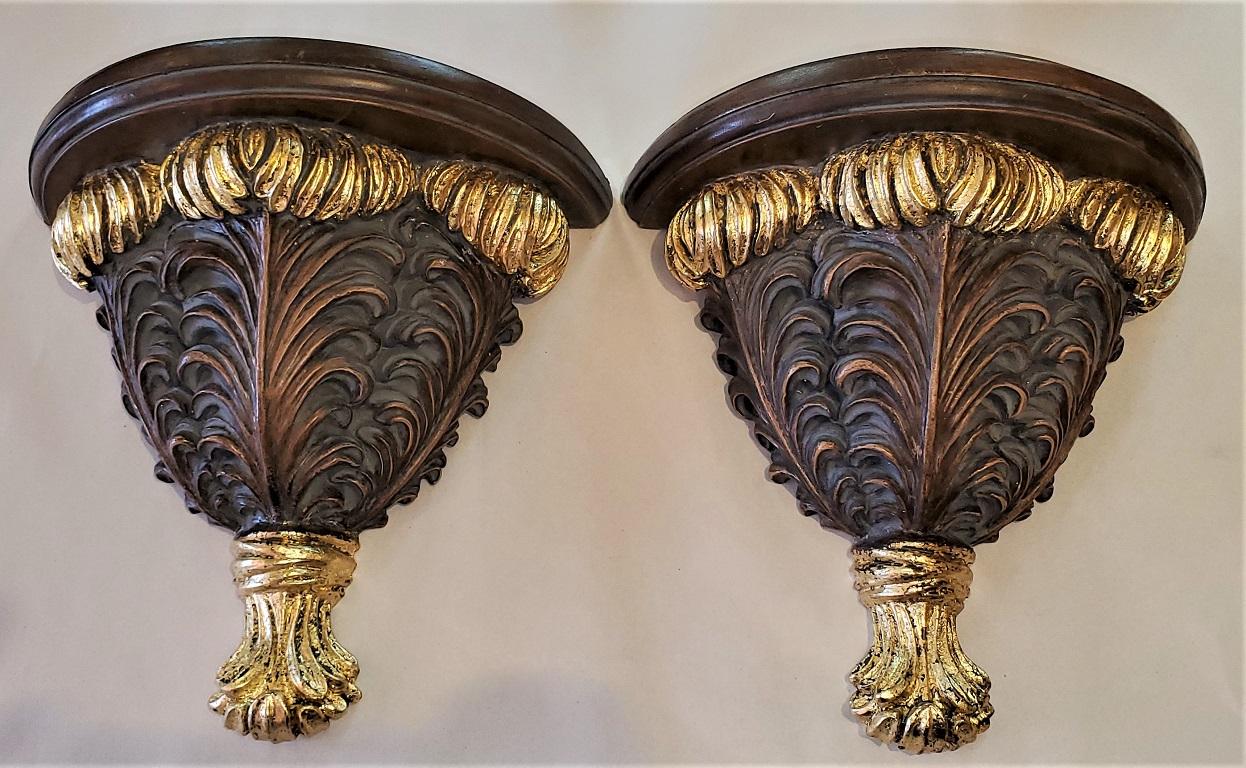 20th Century Pair of Decorative Gilt Floral Wall Brackets or Shelves