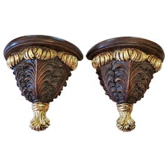 Pair of Decorative Gilt Floral Wall Brackets or Shelves