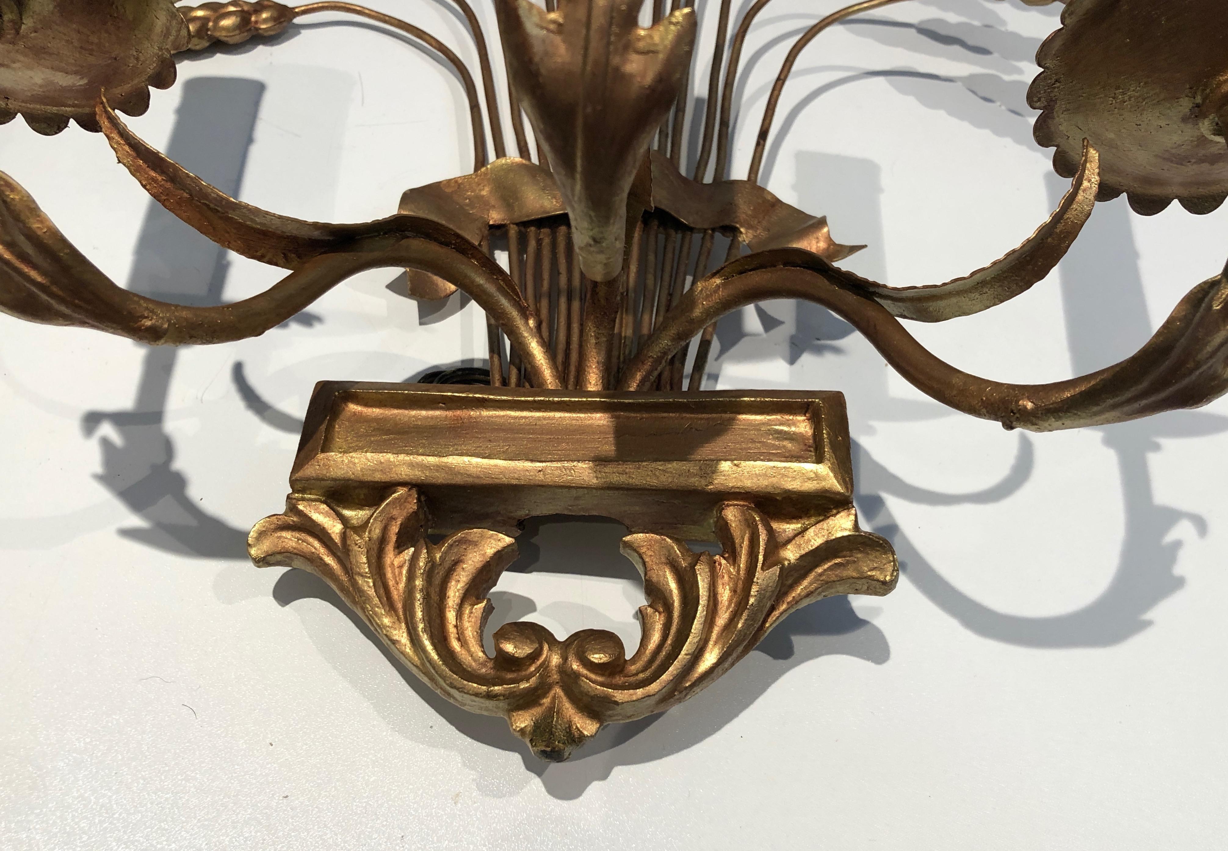 Pair of Decorative Gilt Wheat Wall Sconces, in the Style of Coco Channel 7