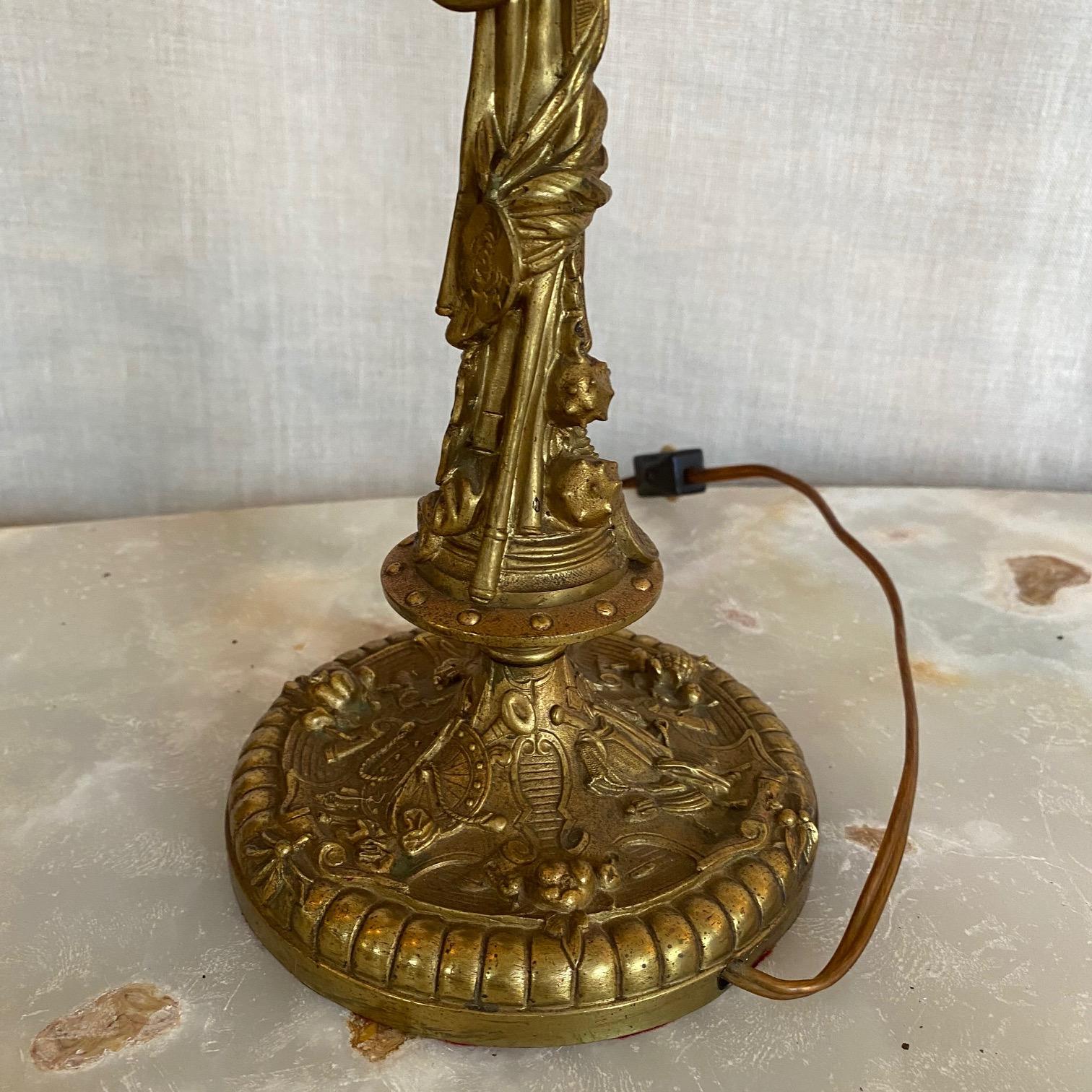 Pair of Decorative Gold Figural French Gilt Brass Table Lamps  For Sale 5