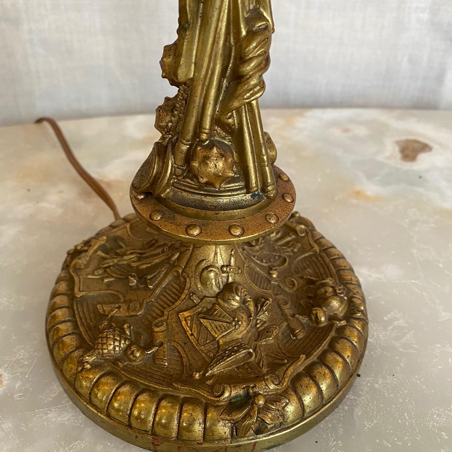 Pair of Decorative Gold Figural French Gilt Brass Table Lamps  For Sale 7