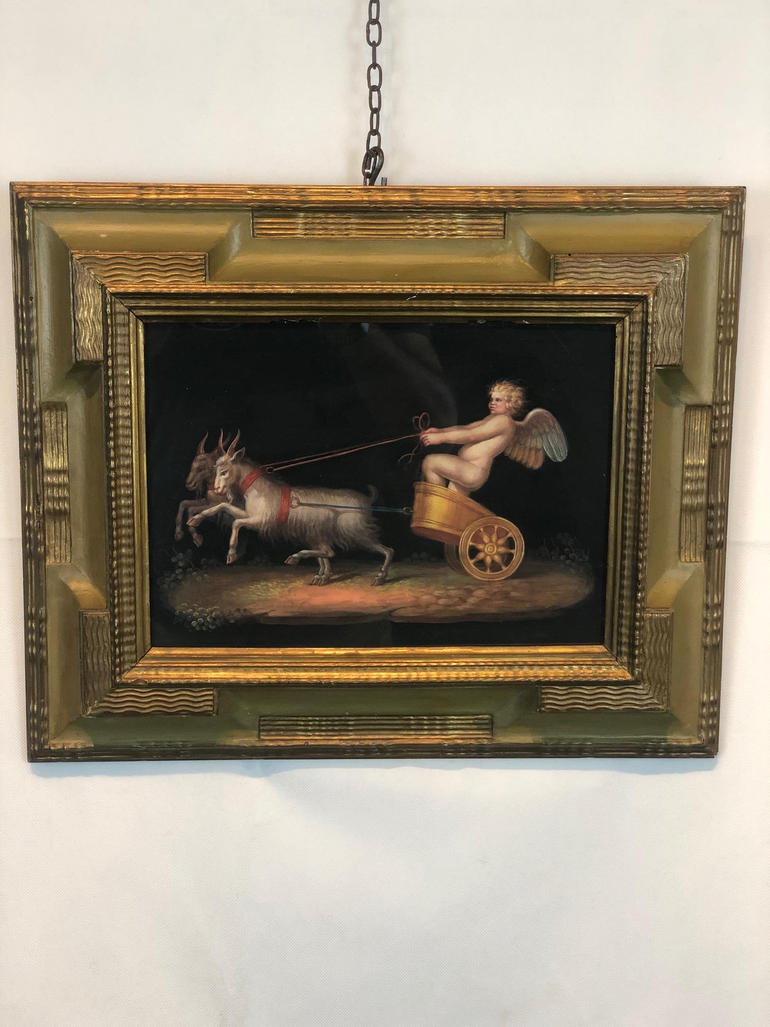 Pair of end of the 19th-early 20th century gouaches painting representing two watercolors depicting two cupids drawn by two chariots
by the Italian artist Michelangelo Maestri.
Original gilded wood frames.

In good general state of