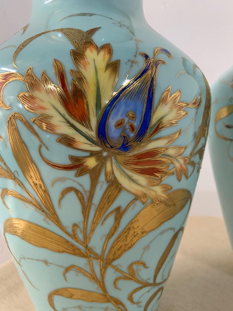 Pair of Decorative Hand Painted Ceramic Vases For Sale at 1stdibs