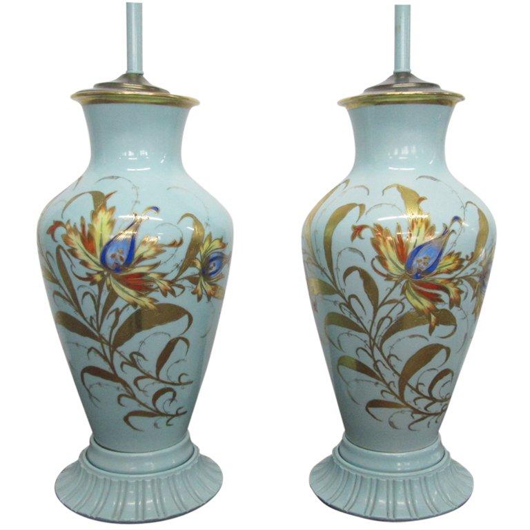 Pair Of Decorative Hand Painted Ceramic Urn Lamps For At 1stdibs Pair Of Decorative Hand Painted Ceramic Urn Lamps For