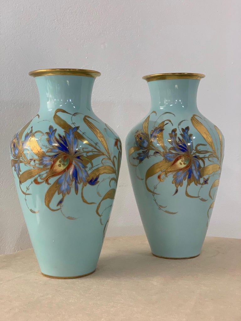 Pair of Decorative Hand Painted Ceramic Vases For Sale at 1stDibs