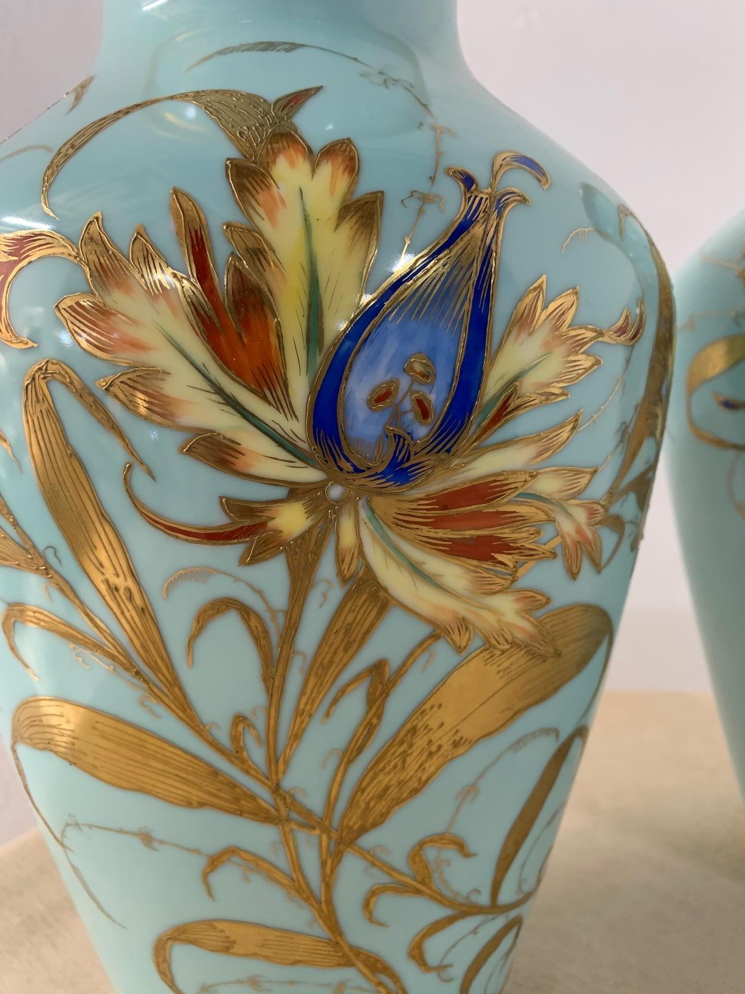 Hand-Painted Pair of Decorative Hand Painted Ceramic Vases For Sale