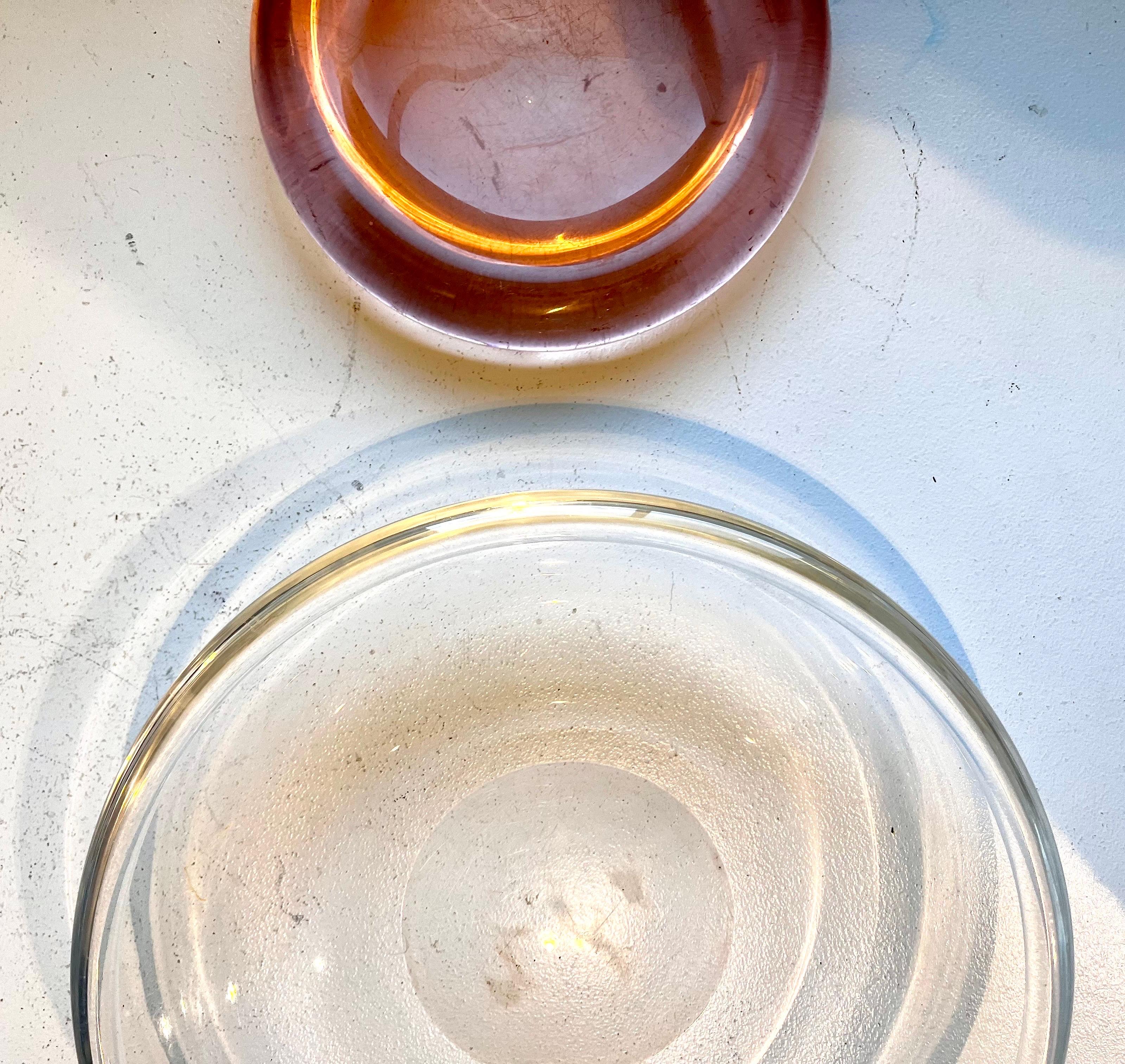 Pair of Decorative Heavy Glass Low Bowls, probably Italian / Danish 1950's For Sale 7