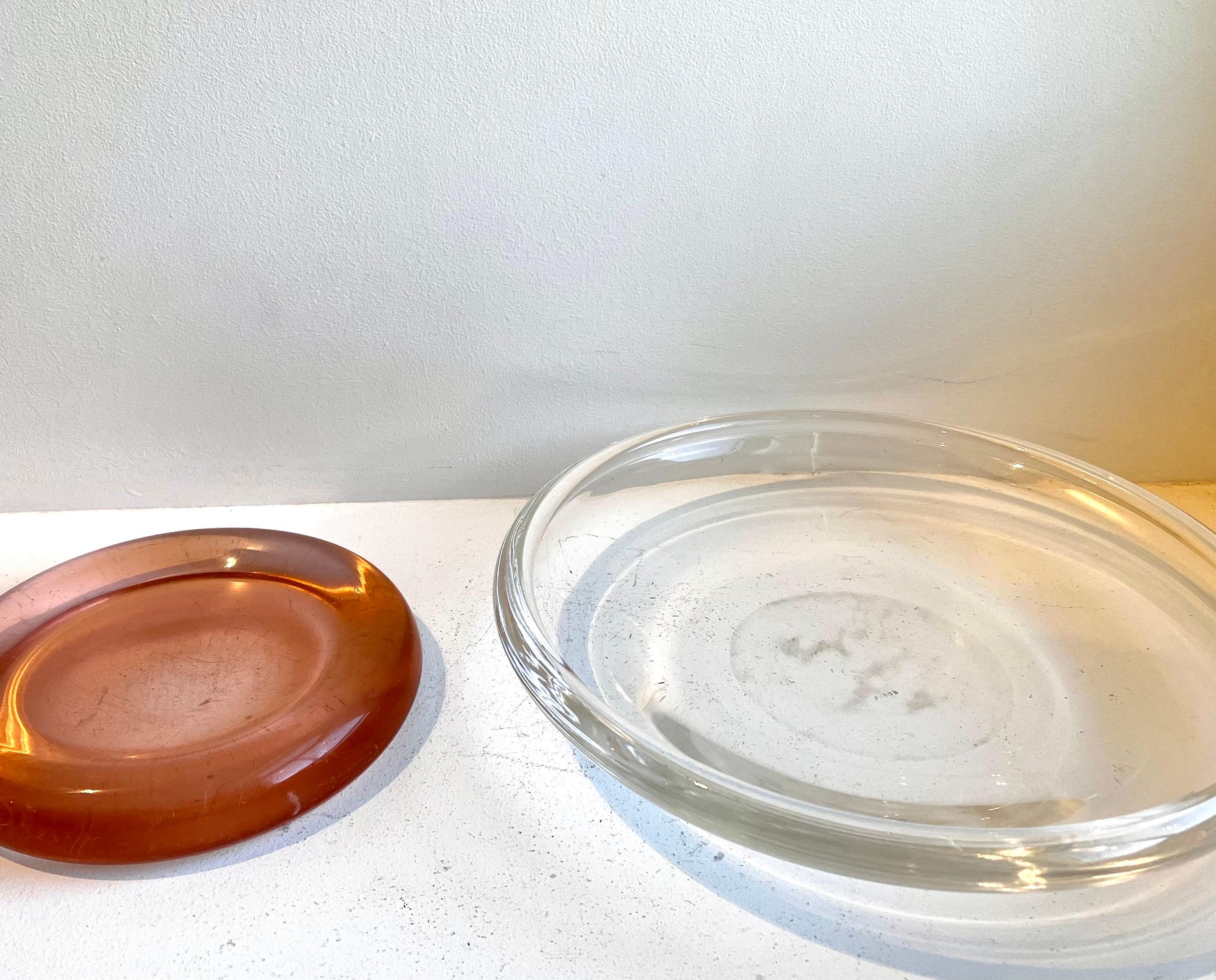 Pair of Decorative Heavy Glass Low Bowls, probably Italian / Danish 1950's For Sale 10