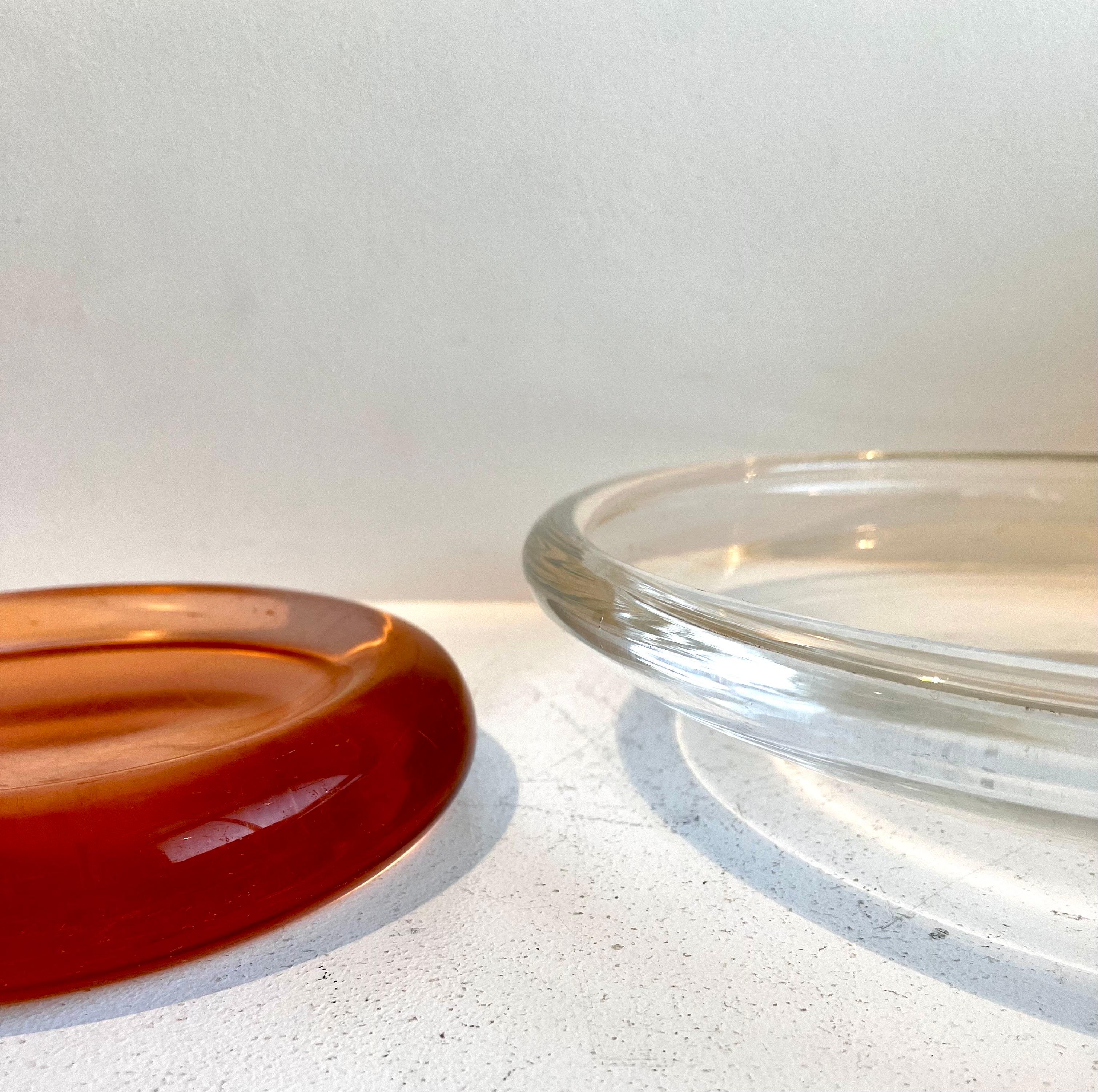 Pair of Decorative Heavy Glass Low Bowls, probably Italian / Danish 1950's For Sale 11