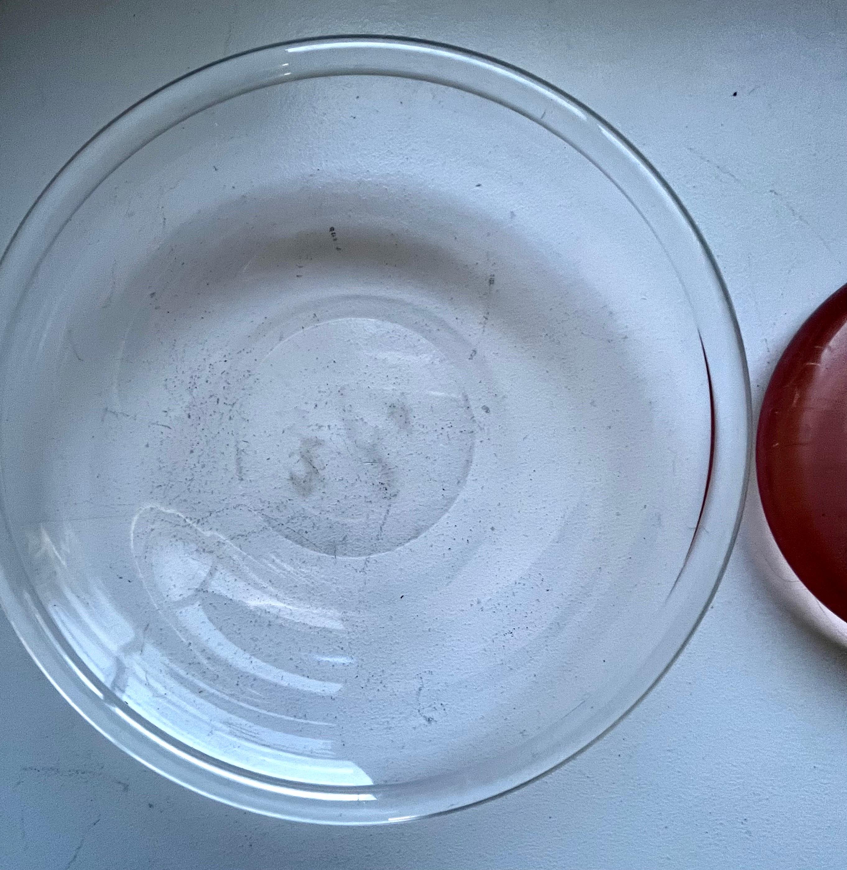 Mid-Century Modern Pair of Decorative Heavy Glass Low Bowls, probably Italian / Danish 1950's For Sale