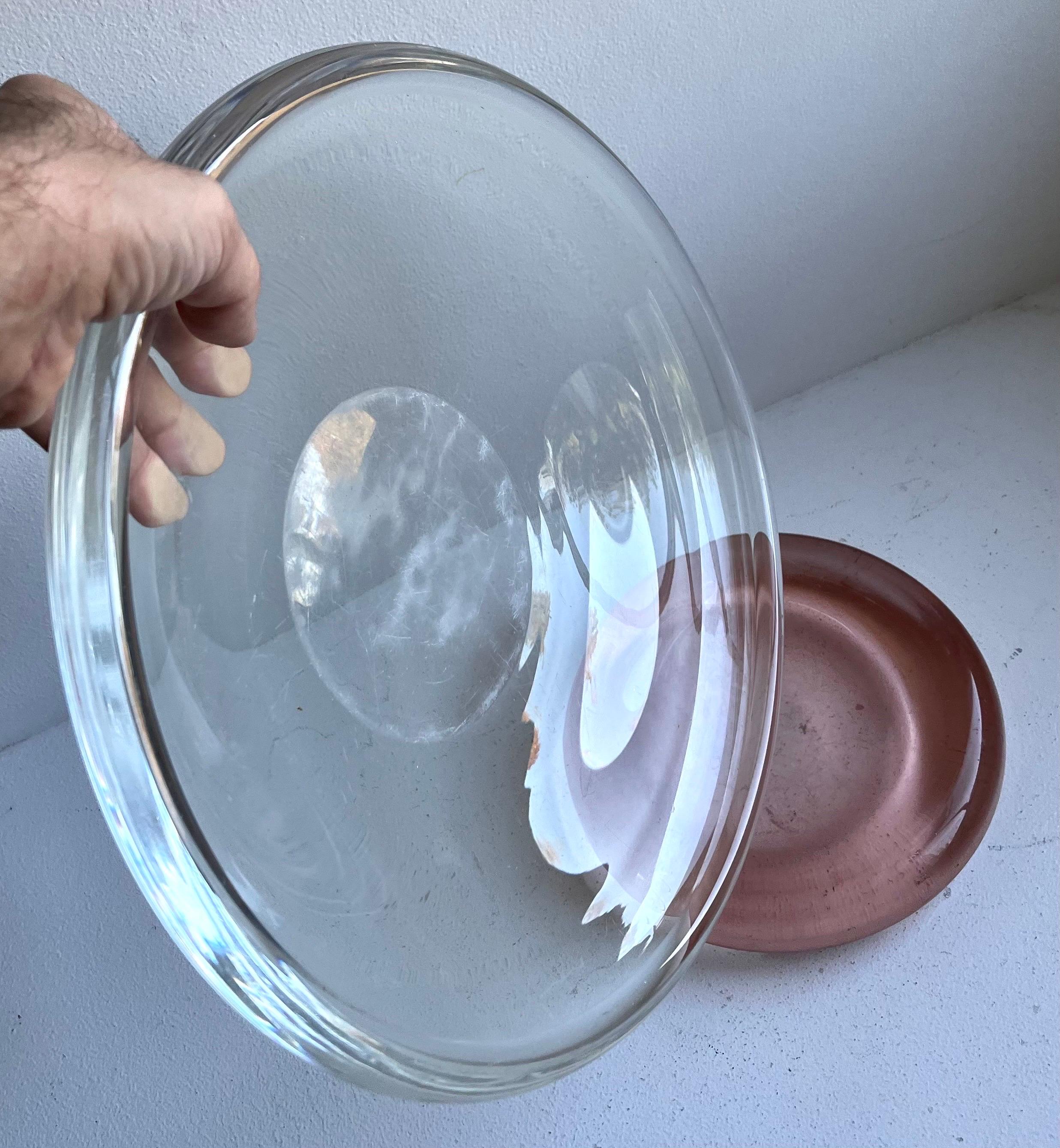 Pair of Decorative Heavy Glass Low Bowls, probably Italian / Danish 1950's In Good Condition For Sale In Philadelphia, PA