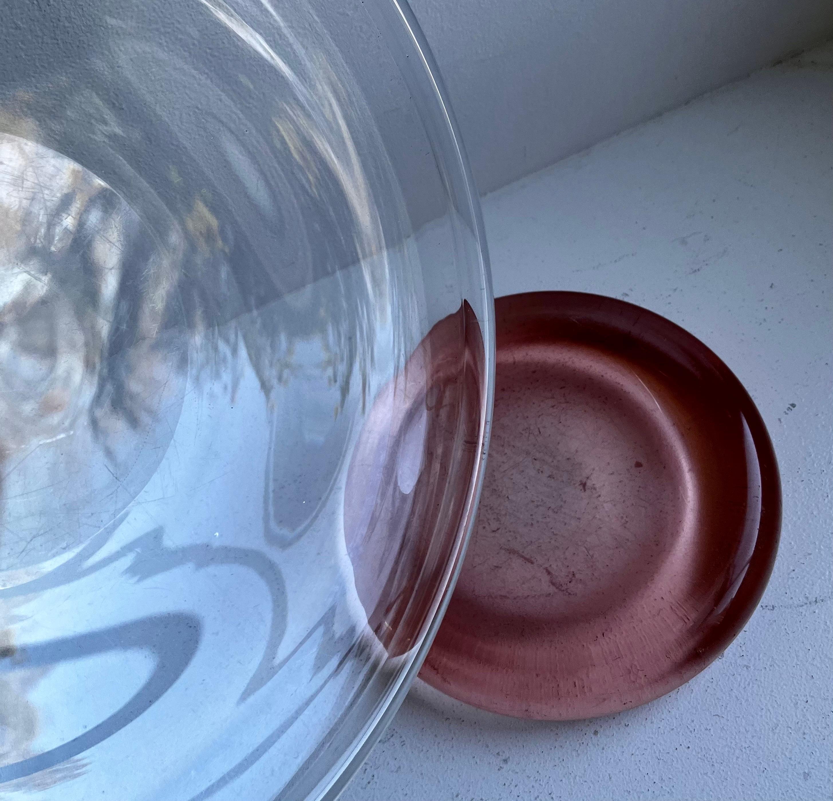 20th Century Pair of Decorative Heavy Glass Low Bowls, probably Italian / Danish 1950's For Sale