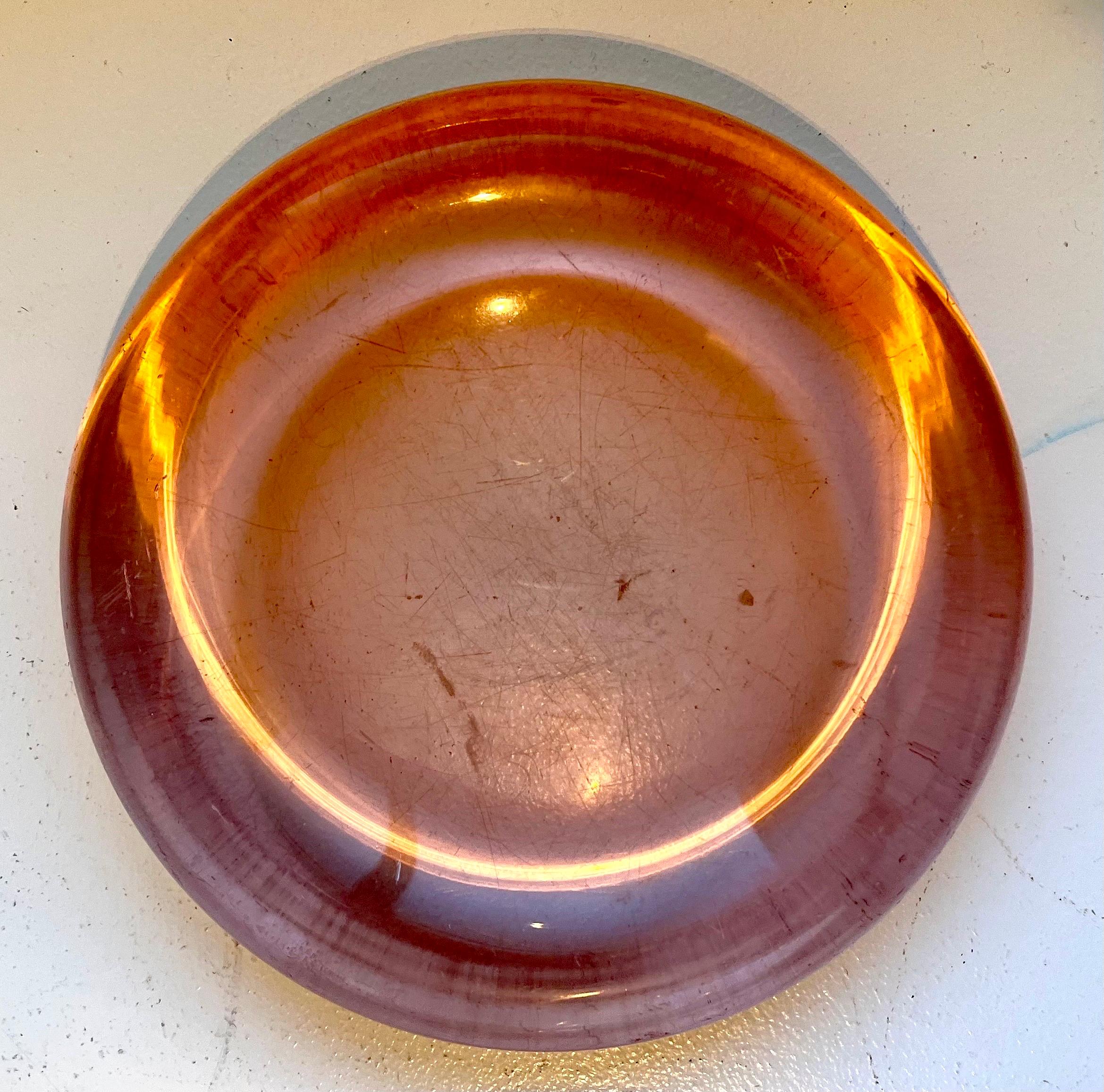 Pair of Decorative Heavy Glass Low Bowls, probably Italian / Danish 1950's For Sale 2