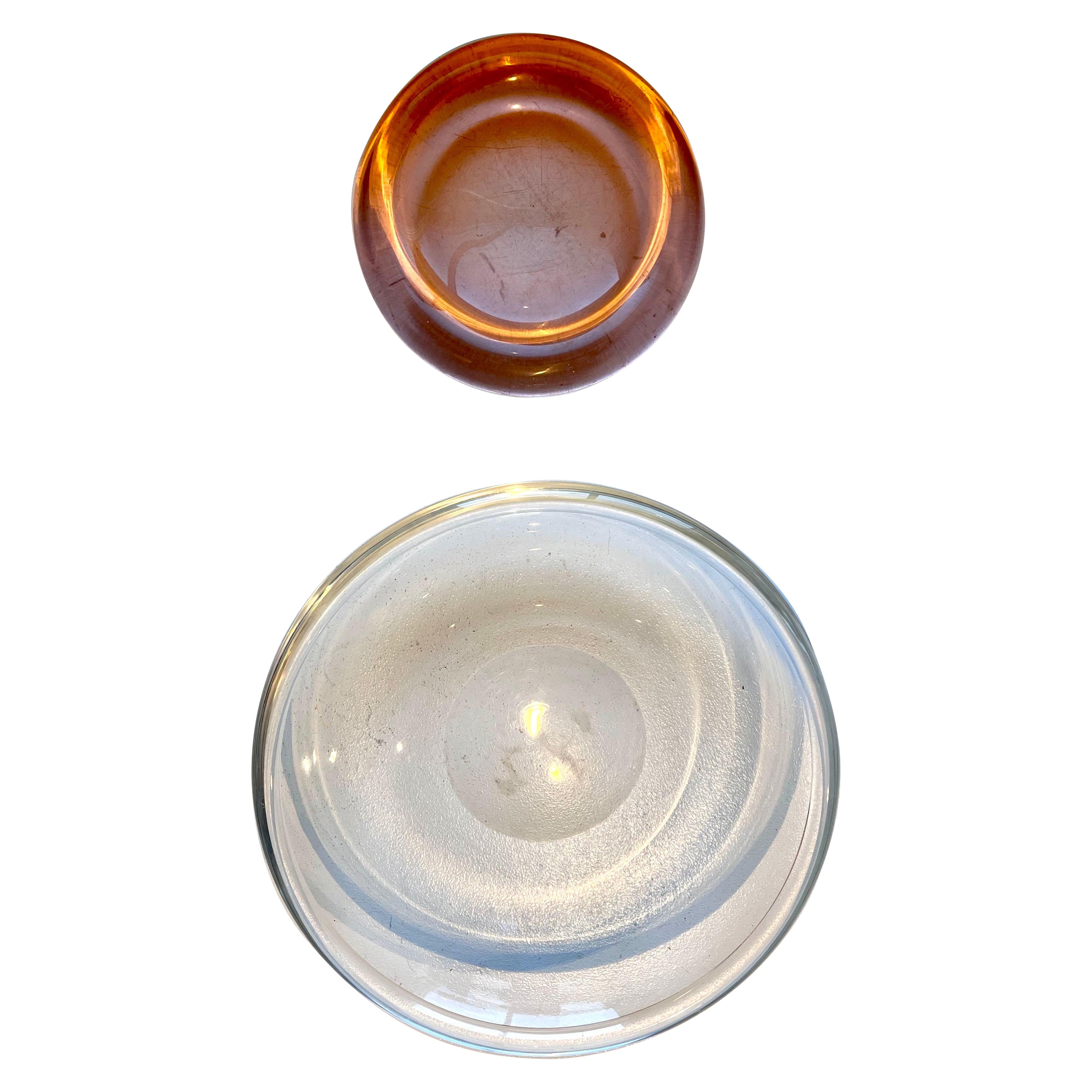 Pair of Decorative Heavy Glass Low Bowls, probably Italian / Danish 1950
s For Sale
