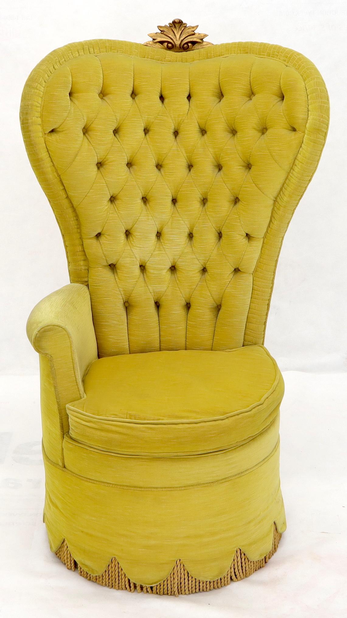 Velvet Pair of Decorative high Tall Tufted Back Barrel Shape Upholstered Lounge Chairs