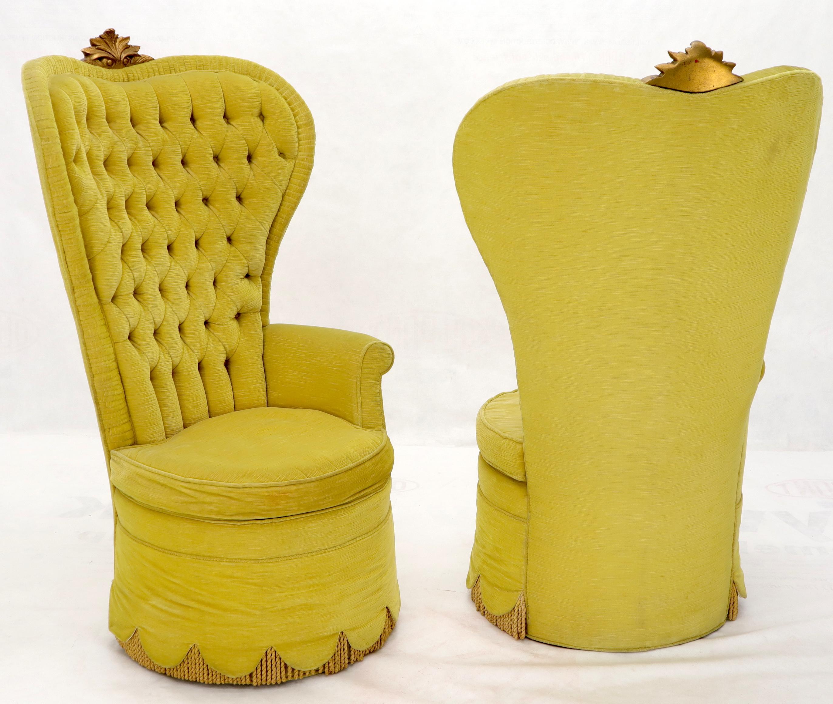 Mid-Century Modern Pair of Decorative high Tall Tufted Back Barrel Shape Upholstered Lounge Chairs