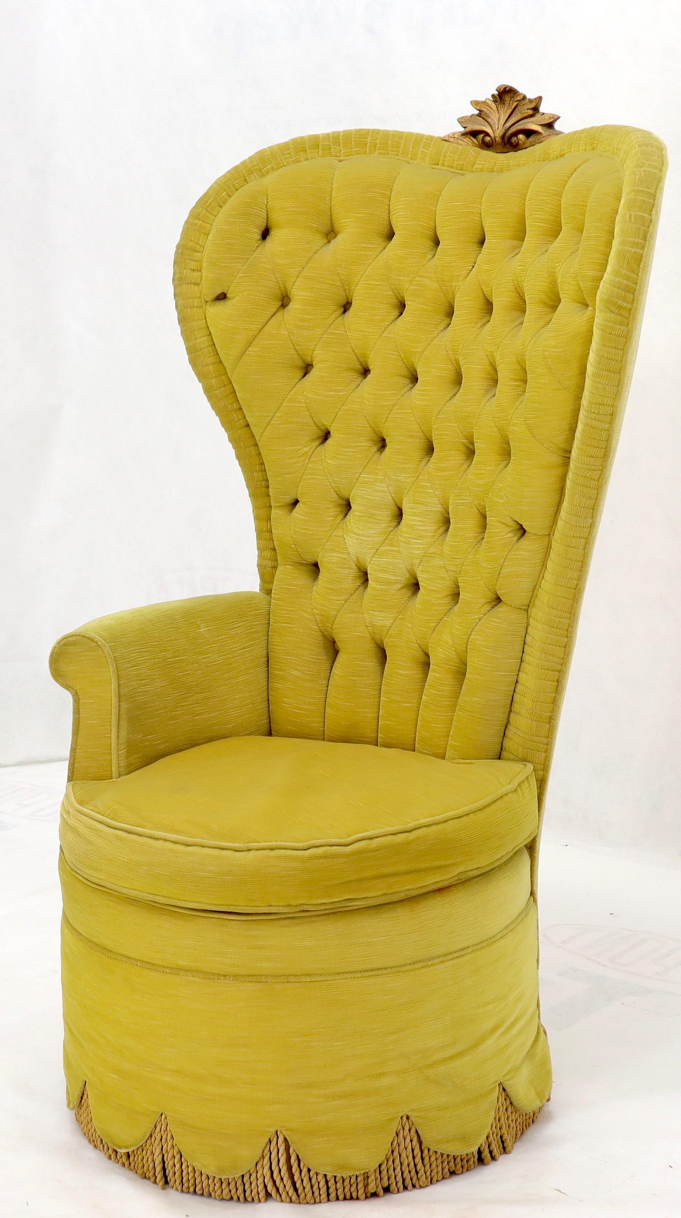 20th Century Pair of Decorative high Tall Tufted Back Barrel Shape Upholstered Lounge Chairs