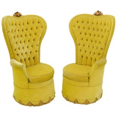 Pair of Decorative high Tall Tufted Back Barrel Shape Upholstered Lounge Chairs 