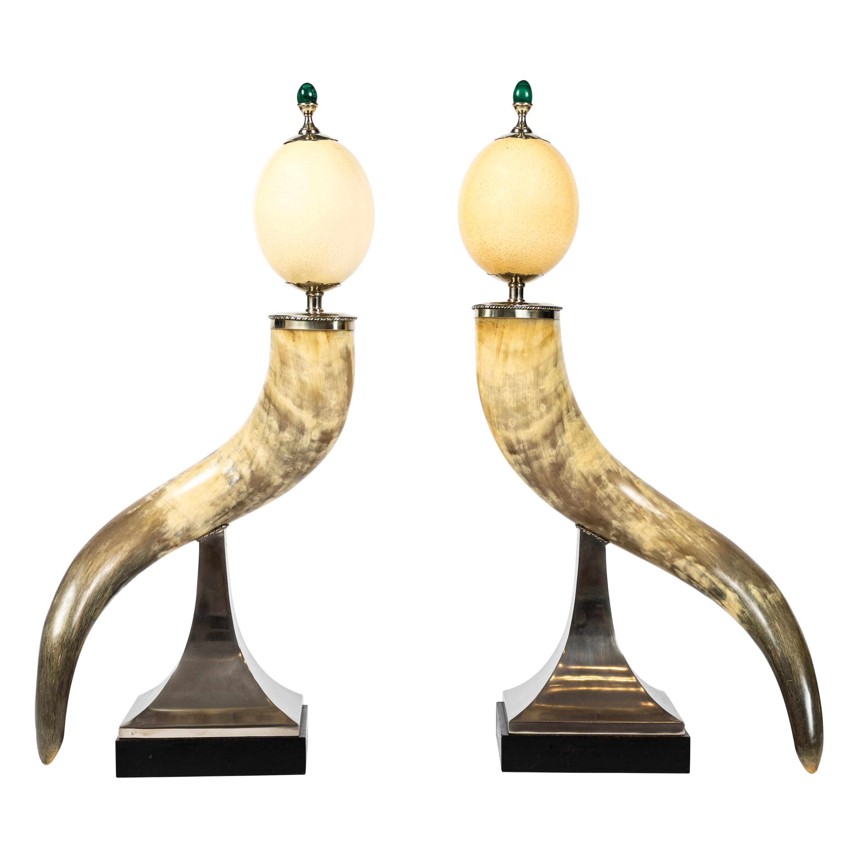 Pair of Decorative Horn and Ostrich Egg Garnitures by Antony Redmile