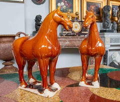 Pair of Decorative Horses Eenamelled in Glazed Brown