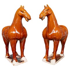 Pair of Decorative Horses Eenamelled in Glazed Brown