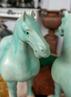 Pair of Decorative Horses Enamelled in Glazed Brown