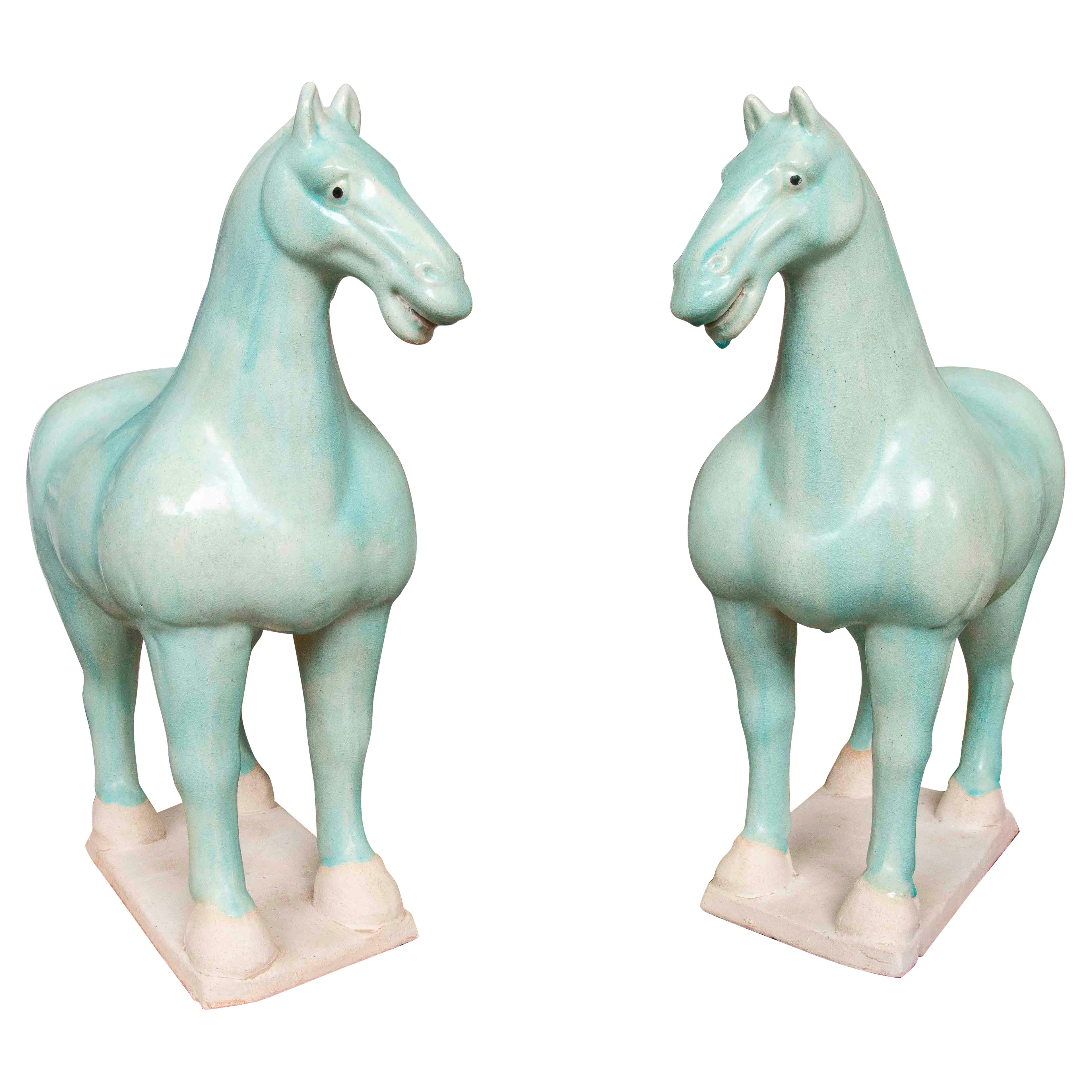 Pair of Decorative Horses Enamelled in Glazed Brown