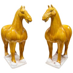 Pair of Decorative Horses in Ochre Glazed Ceramic