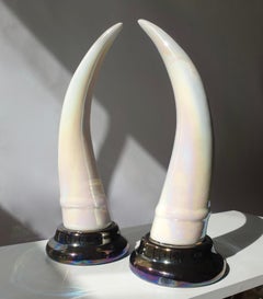 Pair of Decorative Iridescent Ceramic 'Elephant Tusk' Horn