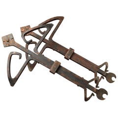 Pair of Decorative Iron Blacksmith Stays, 20th Century