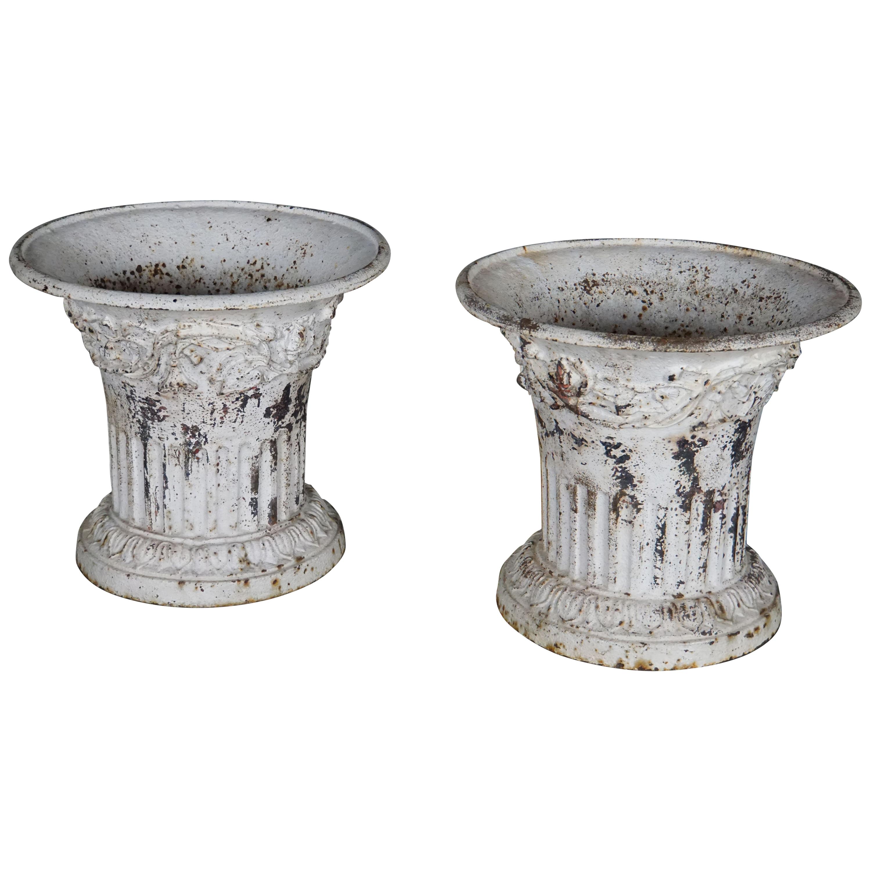 Pair of Decorative Iron Cast Louis XVI Vases For Sale