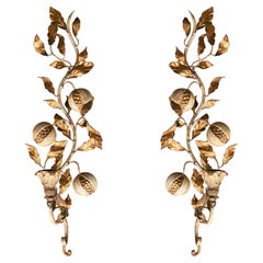 Pair of Decorative Iron Sconces with Leafy Plants and Pomegranates