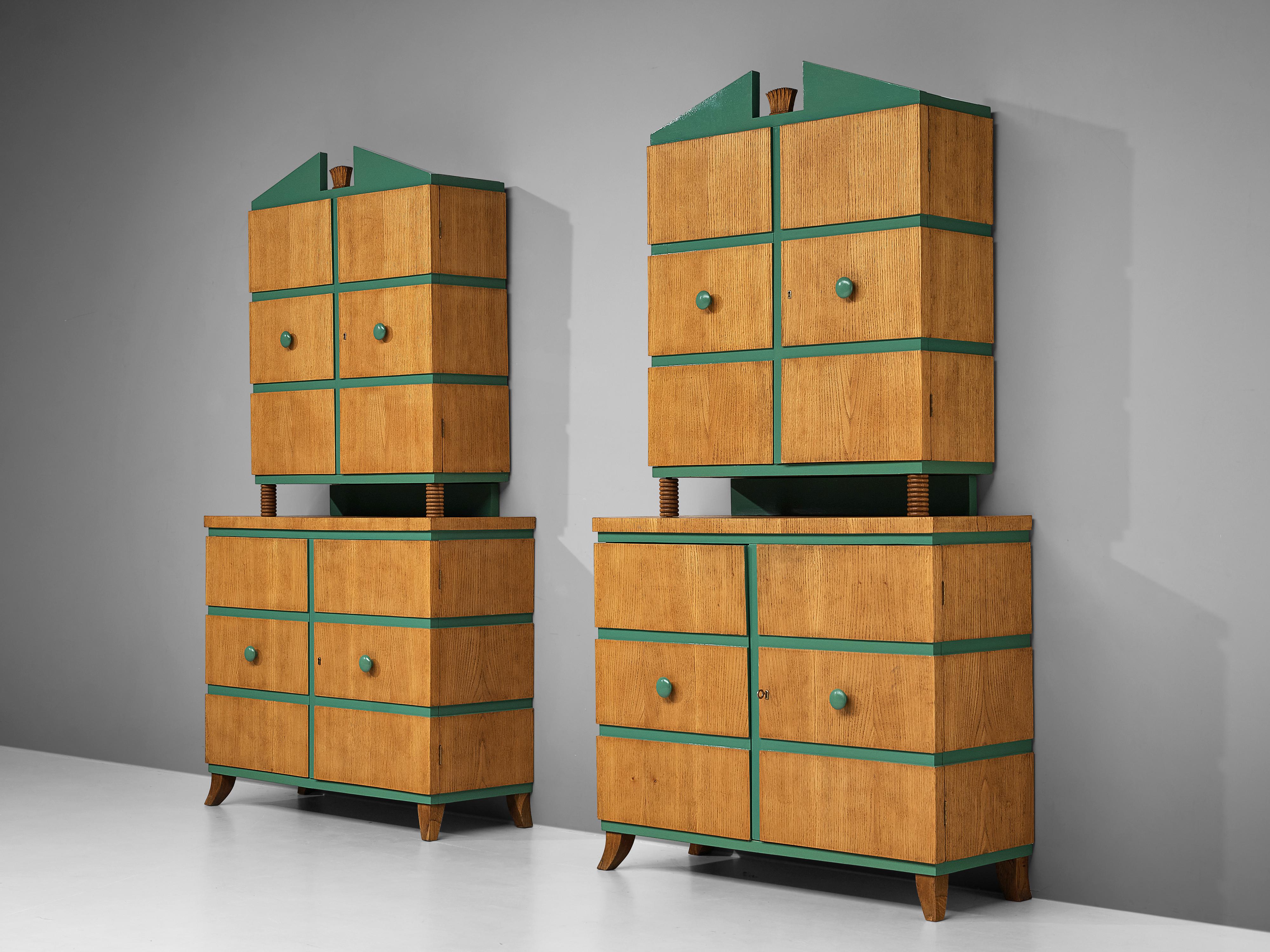 Mid-Century Modern Pair of Decorative Italian Cabinets in Oak