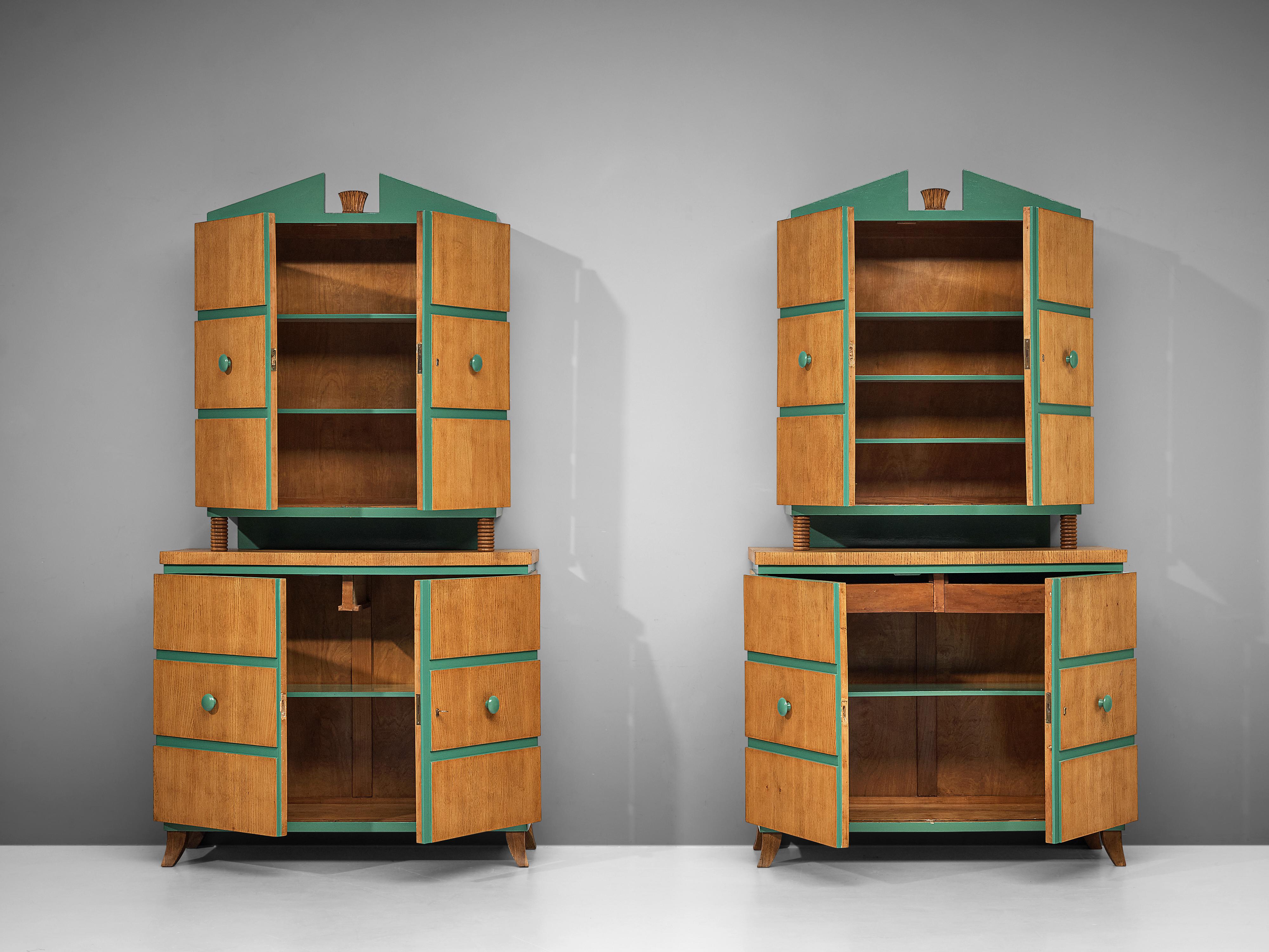 Pair of Decorative Italian Cabinets in Oak 2