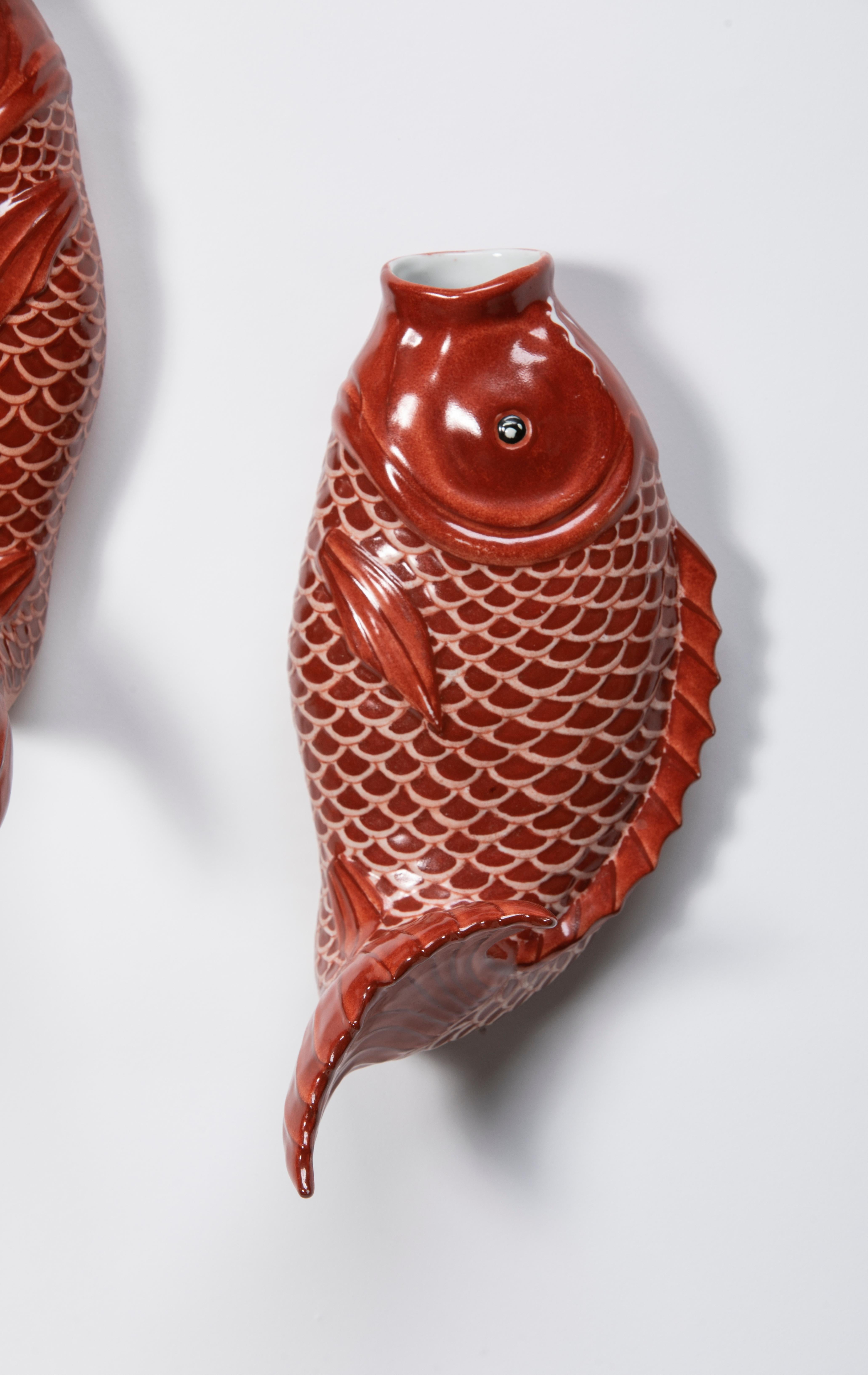 Chinese Pair of Decorative Koi Wall Pockets For Sale