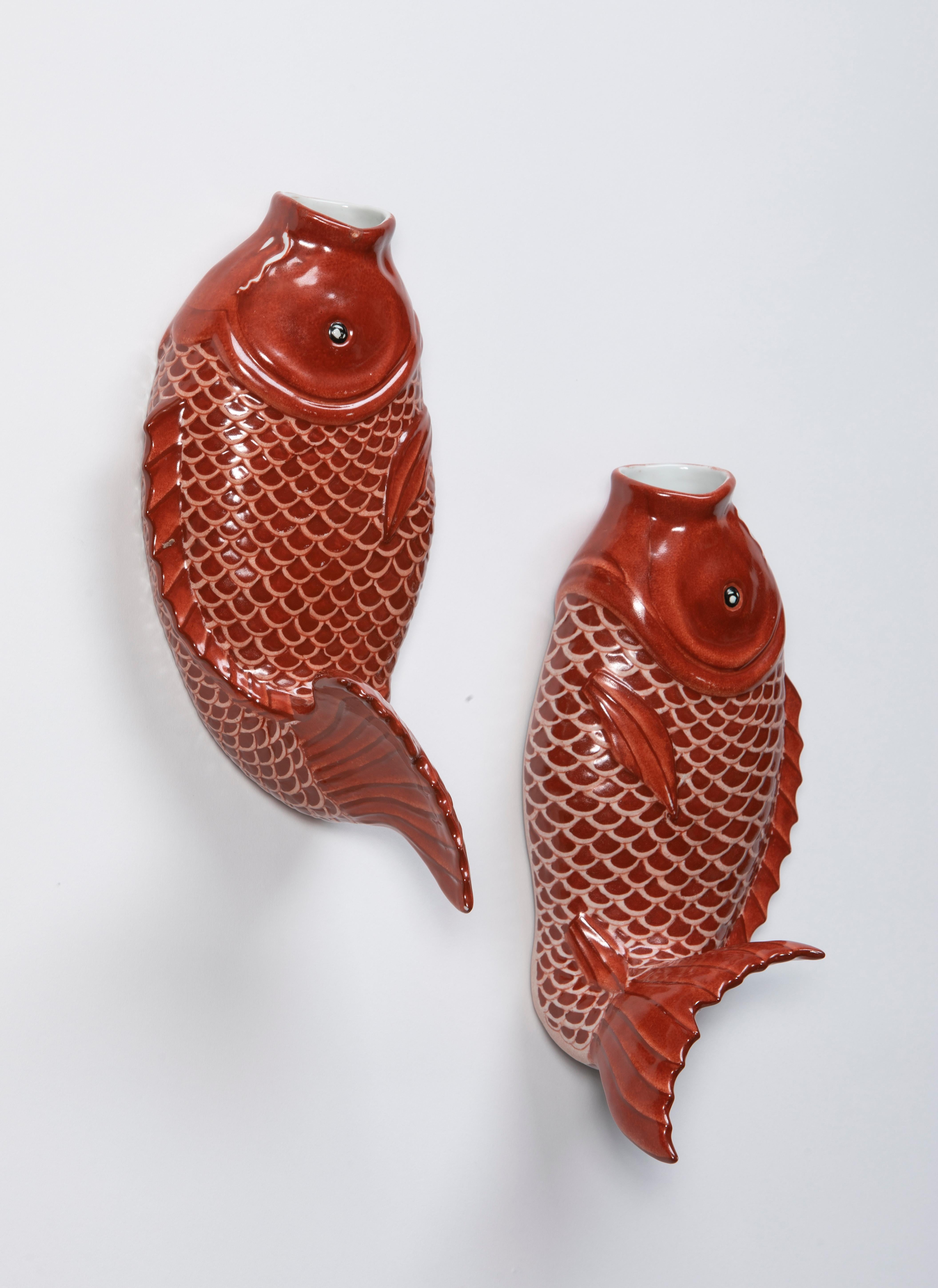Pair of Decorative Koi Wall Pockets In Good Condition For Sale In Santa Cruz, CA