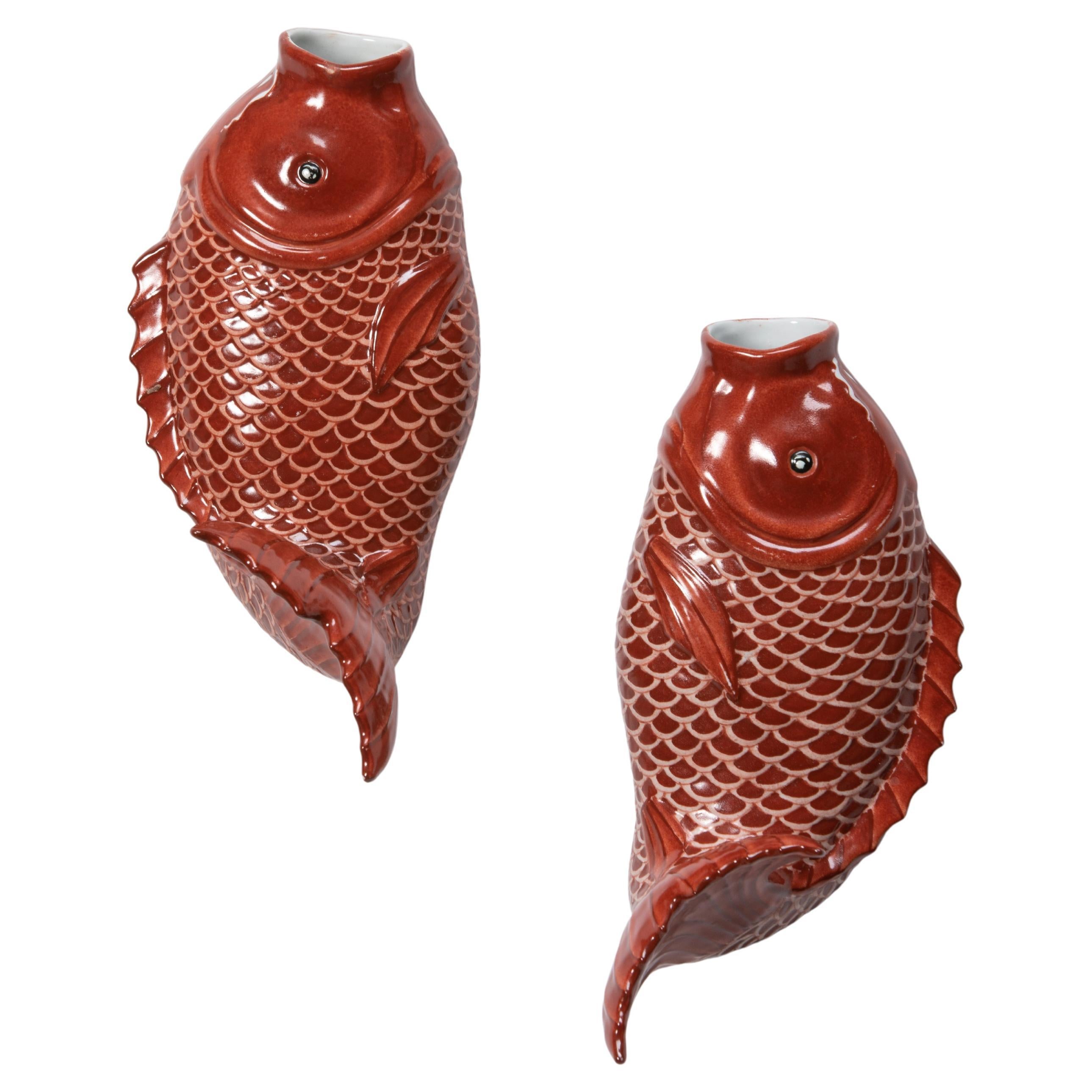 Pair of Decorative Koi Wall Pockets For Sale
